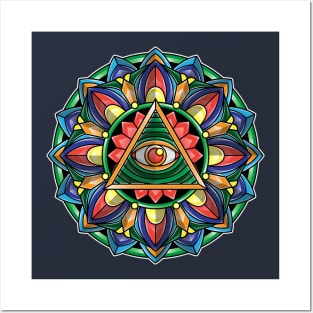 Mandala Indian triangle eye Posters and Art